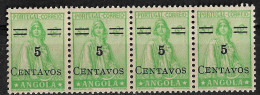 ANGOLA 1945 ISSUE OF 1932 SURCHARGED 5/80 STRIP OF 4 MNH (NP#71-P04-L5) - Angola