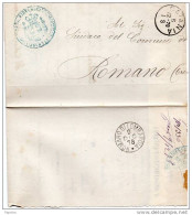 1878 LETTERA CON ANNULLO CATANIA  +  ROMANO DI LOMBARDIA + 4 REGGIMENTO . FANTERIA BRIGATA PIEMONTE - Marcophilia