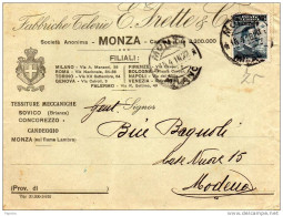 1916  LETTERA  INTESTATA FABBRICHE TELERIE MONZA - Storia Postale