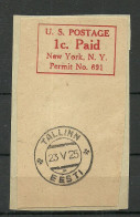 U.S. Postage Paid 1 C. Paid New York Permit No. 621 On Cover Piece To Estonia (Tallinn Arrival Cancel Also) - Storia Postale