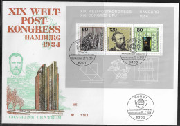 Germany. FDC Mi. BL19.  19th U.P.U. World Post Congress, Hamburg. Souvenir Sheet.  FDC Cancellation On Envelope 7163 - 1981-1990