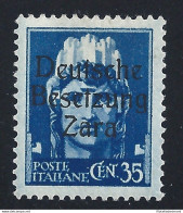 1943 ZARA, N° 7 , 35 Cent. Azzurro , MLH * LINGUELLATO Firma Oliva - Altri & Non Classificati