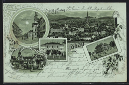Mondschein-Lithographie Löbau, Realschule, Nicolaistrasse, Honigbrunnen  - Loebau