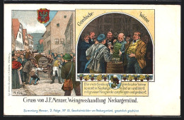 Lithographie Neckargemünd, J. F. Menzer Weingrosshandlung, Wappen  - Neckargemünd