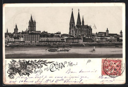 Lithographie Cöln A. Rh., Stadt, Panorama Mit Dom Vom Rhein Aus  - Koeln