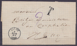 L. Non-affranchie Càd LIEGE /7 FEVR 1883 Pour HUY - Taxée "2 Ports" à L'arrivée (au Dos: Càd Arrivée HUY) - Cartas & Documentos