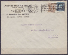 Env. "Agence Havas Belge" Affr. N°203+215 Perforés Flam. "BRUXELLES 1/29.I 1927/ FOIRE OFFICIELLE INTERNATIONALE DE BRUX - 1909-34