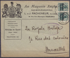 Env. "Au Magasin Anglais - Mercerie, Bonneterie" Affr. Paire OC2 Càd CHARLEROY /13 XI 1915 Pour BRUXELLES - Cachet Censu - OC1/25 Gouvernement Général