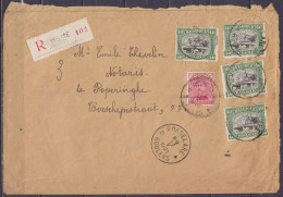 Env. Recommandée Affr. N°138 + 4x N°143 Càd ROESELARE /17 V 1921/ ROULERS Pour POPERINGHE (au Dos: Note Facteur "absent  - 1915-1920 Albert I.
