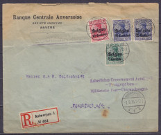 Env. Banque Centrale Anversoise Affr. OC2 + OC3 + 2xOC4 Càpt ANTWERPEN /-1.8.1916 En Recommandé Pour FRANKFURT A/M. - Ca - OC1/25 General Government