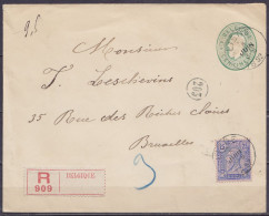 EP Env. 10c Vert Léopold II Oval + N°48 Càd LIEGE /8 JUIN 1892 En Recommandé Pour BRUXELLES (au Dos: Càd Arrivée BRUXELL - Covers