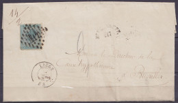 L. Affr. N°18 Lpts "217" Càd LIEGE /27 DEC 1866 Pour BRUXELLES - Marque Demi-cercle "AFFR. INSUFF./217" (au Dos: Càd Arr - 1865-1866 Profile Left