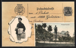 AK Flensburg, Wrangel-Denkmal, Briefträger Mit Paketen, Paketschein-Formular  - Post & Briefboten