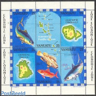 Vanuatu 1983 Fishing 6v M/s, Mint NH, Nature - Various - Fish - Fishing - Maps - Fishes