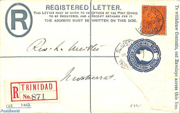 Trinidad & Tobago 1927 Registered Letter Postal Stationary With Uprate Stamp To Montserrat, Postal History - Trindad & Tobago (1962-...)