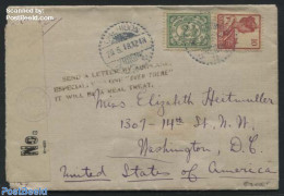 Netherlands Indies 1918 Censored Letter To US, Postmark To Promote Airmail Shipments, Postal History, Transport - Airc.. - Airplanes