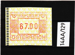 14AA/129  ÖSTERREICH 1983 AUTOMATENMARKEN  A N K  1. AUSGABE  67,00 SCHILLING   ** Postfrisch - Automatenmarken [ATM]