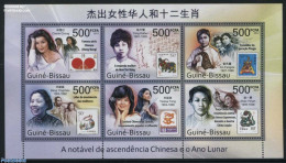 Guinea Bissau 2012 Chinese Newyear Stamps 6v M/s, Mint NH, Nature - Various - Rabbits / Hares - Snakes - Stamps On Sta.. - Briefmarken Auf Briefmarken