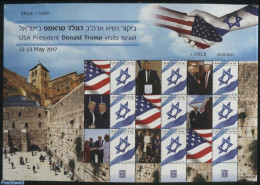 Israel 2017 My Stamp, Donald Trump Visit M/s, Mint NH, History - American Presidents - Flags - Politicians - Nuovi (con Tab)