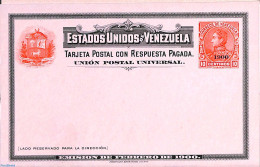 Venezuela 1900 Reply Paid Postcard 10/10c, Unused Postal Stationary - Venezuela