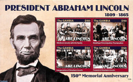 Gambia 2015 President Abraham Lincoln 4v M/s, Mint NH, History - Transport - American Presidents - Railways - Trenes