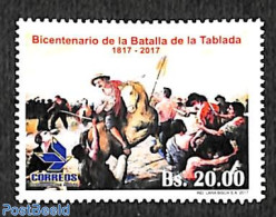 Bolivia 2017 Tablada Battle 1v, Mint NH, History - Nature - Militarism - Horses - Militaria