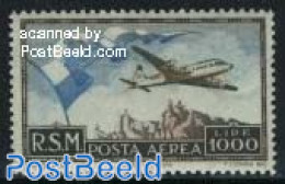 San Marino 1951 Airmail 1v, Unused (hinged), History - Transport - Flags - Aircraft & Aviation - Neufs