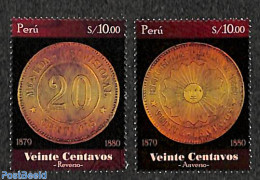 Peru 2017 Coins 2v, Mint NH, Various - Money On Stamps - Monedas