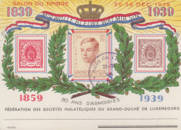 Carte  LUXEMBOURG   Salon  Du  Timbre   1939 - Cartes Commémoratives