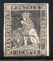 2763. ITALY.TUSCANY,1852 # 1 1 QUATRINI MH,POSSIBLY REGUMMED,VERY RARE,LION - Toscana