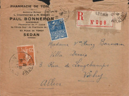 AFFRANCHISSEMENT COMPOSE SUR LETTRE DE A EN TETE RECOMMANDEE DE SEDAN ARDENNES 1931 - Tarifas Postales