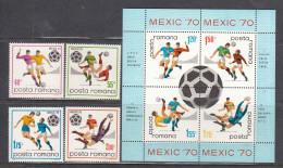 Romania 1970 - Football World Cup, Mexico, Mi-Nr. 2842/45+Bl. 75, MNH** - Nuovi