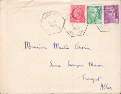 AFFRANCHISSEMENT COMPOSE SUR LETTRE DE THIONNE  ALLIER 1949 - Posttarife