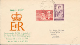 Australia FDC 2-2-1954 Royal Visit With Cachet Sent To Denmark Hinged Marks On The Backside Of The Cover Not Complete - Ersttagsbelege (FDC)