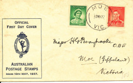 Australia FDC Moe 10-5-1937 Australian Postage Stamps Royal With Cachet Sent To Victoria Hinged Marks - Premiers Jours (FDC)