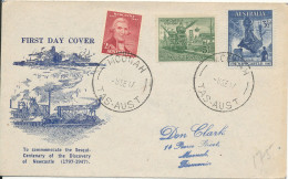 Australia FDC 8-9-1947 City Of Newcastle 150th. Anniversary Set Of 3 Sent To Denmark Hinged Marks On The Back - Premiers Jours (FDC)