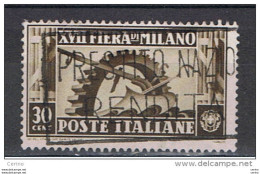 REGNO  VARIETA':  1936  FIERA  DI  MILANO  -  30 C. BRUNO  US. -  CORONA  DIRITTA  -  C.E.I. 391 A - Gebraucht