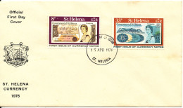 Str. Helena FDC 15-4-1976 Complete Set Of 2 The First Banknotes - Bermuda