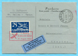 Karte 1. Postflug St. Gallen - Vaduz - 31. August 1930 - Eerste Vluchten