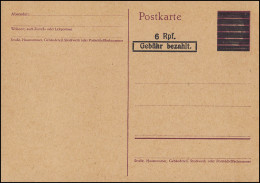 Behelfsausgabe Postkarte C 617a, 6 Rpf. Gebühr Bezahlt, Ungebraucht - Postfris