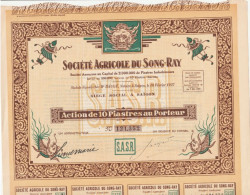 SOCIETE AGRICOLE DU SONG-RAY . Siege Social A SAÏGON ACTION DE 10 PIASTRES - COMPLETE AVEC SES 24 COUPONS  . N°  121.352 - Asien