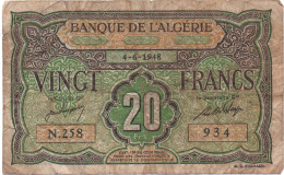 ALGERIE - 4 06 1948 -  20 Frs  (n° 258 ) Circulé      Voir Scans - Algerien