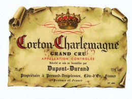 Etiquette " CORTON-CHARLEMAGNE Grand Cru " Dupont-Durand Propriétaire à Pernand-Vergelesses (3210)_ev657 - Bourgogne