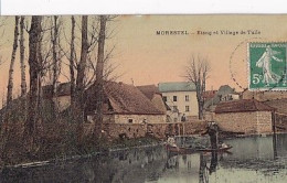 MORESTEL           ETANG ET VILLAGE DE TUILE         PECHEUR AU FILET            CARTE TOILEE - Morestel