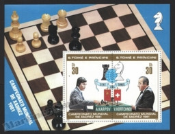 Sao Tome & Principe 1981 Yvert BF 25, Chess. World Championship - Non Perforated Miniature Sheet - MNH - São Tomé Und Príncipe