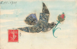 Stamps * CPA à Système De Collage De Timbres ! * Oiseau Bird Fleur Flower - Timbres (représentations)