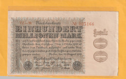 REICHSBANKNOTE .  100.000.000 MARK  .  22-8-1923  .  N°  005166 - 100 Miljoen Mark