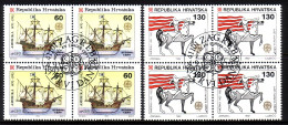 KROATIEN MI-NR. 211-212 GESTEMPELT(USED) 4er BLOCK EUROPA 1992 ENTDECKUNG AMERIKAS COLUMBUS SCHIFF PFERD - 1992