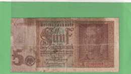 REICHSBANKNOTE  .  5 MARK  .  1-8-1942  .  N°  K.17808889 - 5 Reichsmark