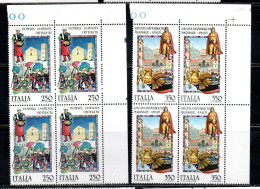 ITALIA REPUBBLICA ITALY REPUBLIC 1985 FOLCLORE ITALIANO FOLKLORE SERIE COMPLETA QUARTINA ANGOLO DI FOGLIO BLOCK MNH - 1981-90: Mint/hinged